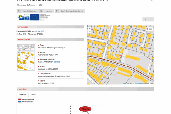 Géofoncier, document modificatif du parcellaire cadastral