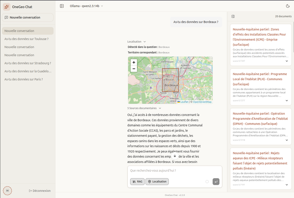 OneGeo Chat v2.2 : une interface repensée avec AI Element Vue